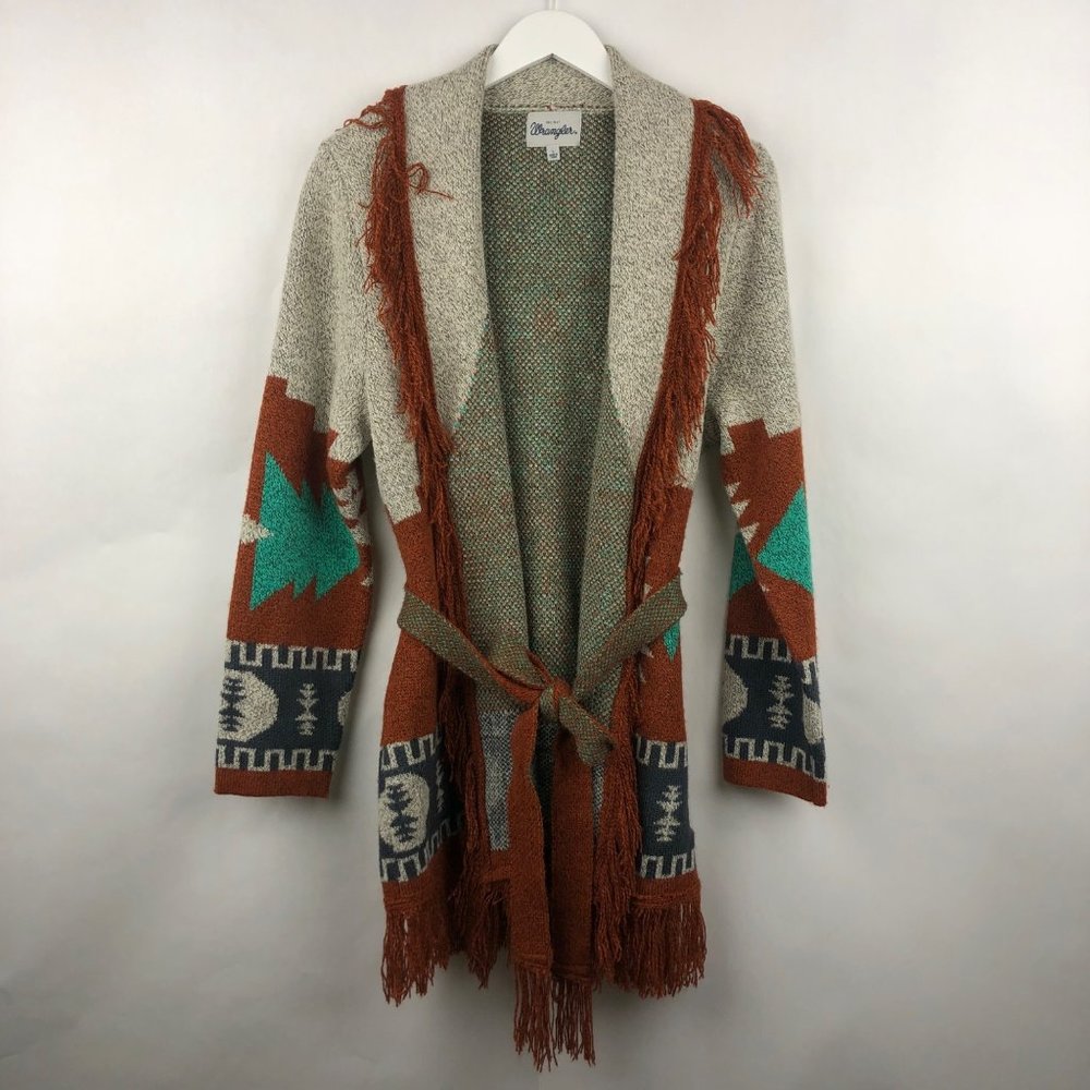 Wrangler Native Aztec Southwest Fringed Sweater Size Large